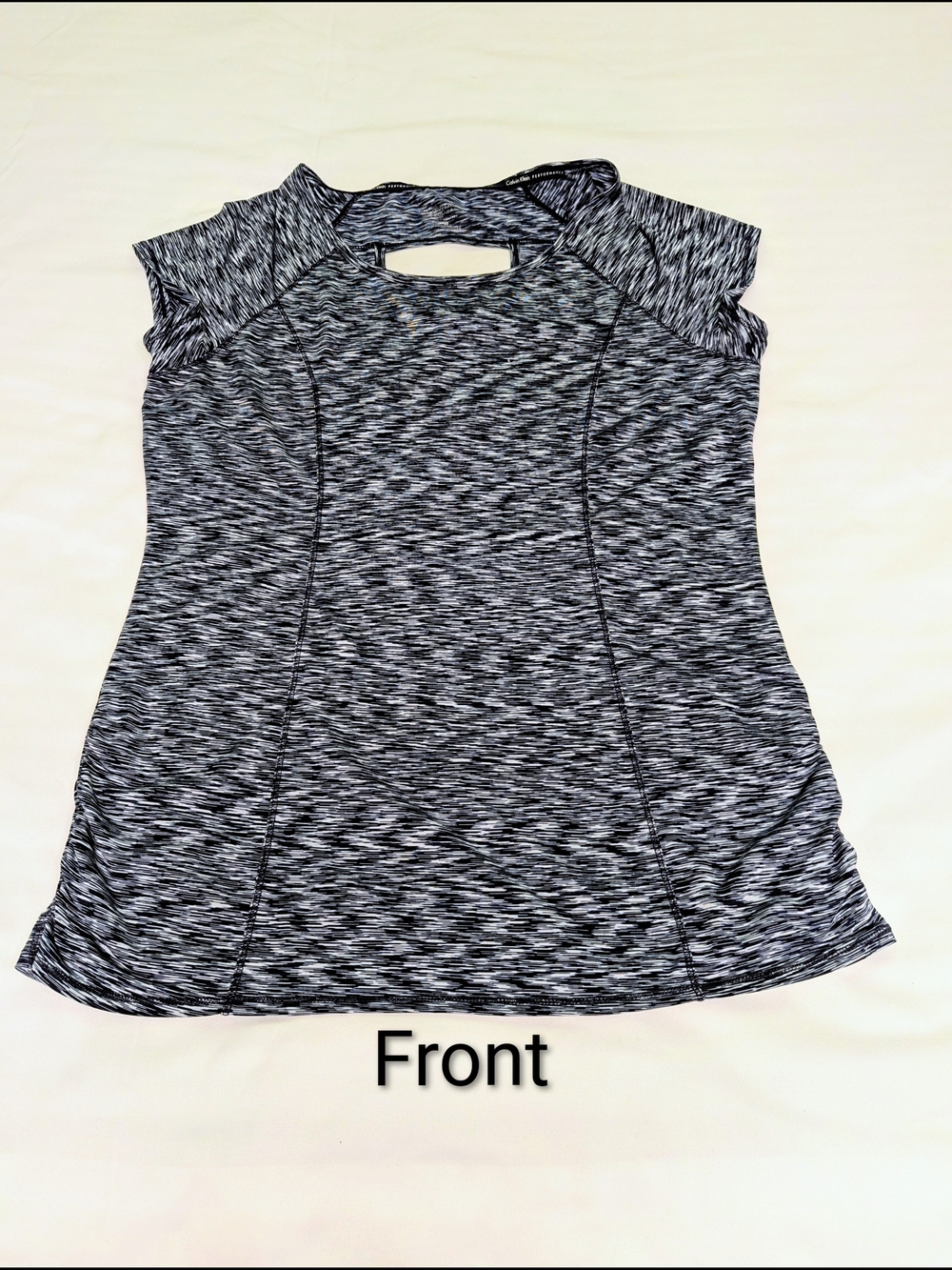 Calvin Klein Performance Black & White Space-Dye Cutout Back Short Sleeve Tee